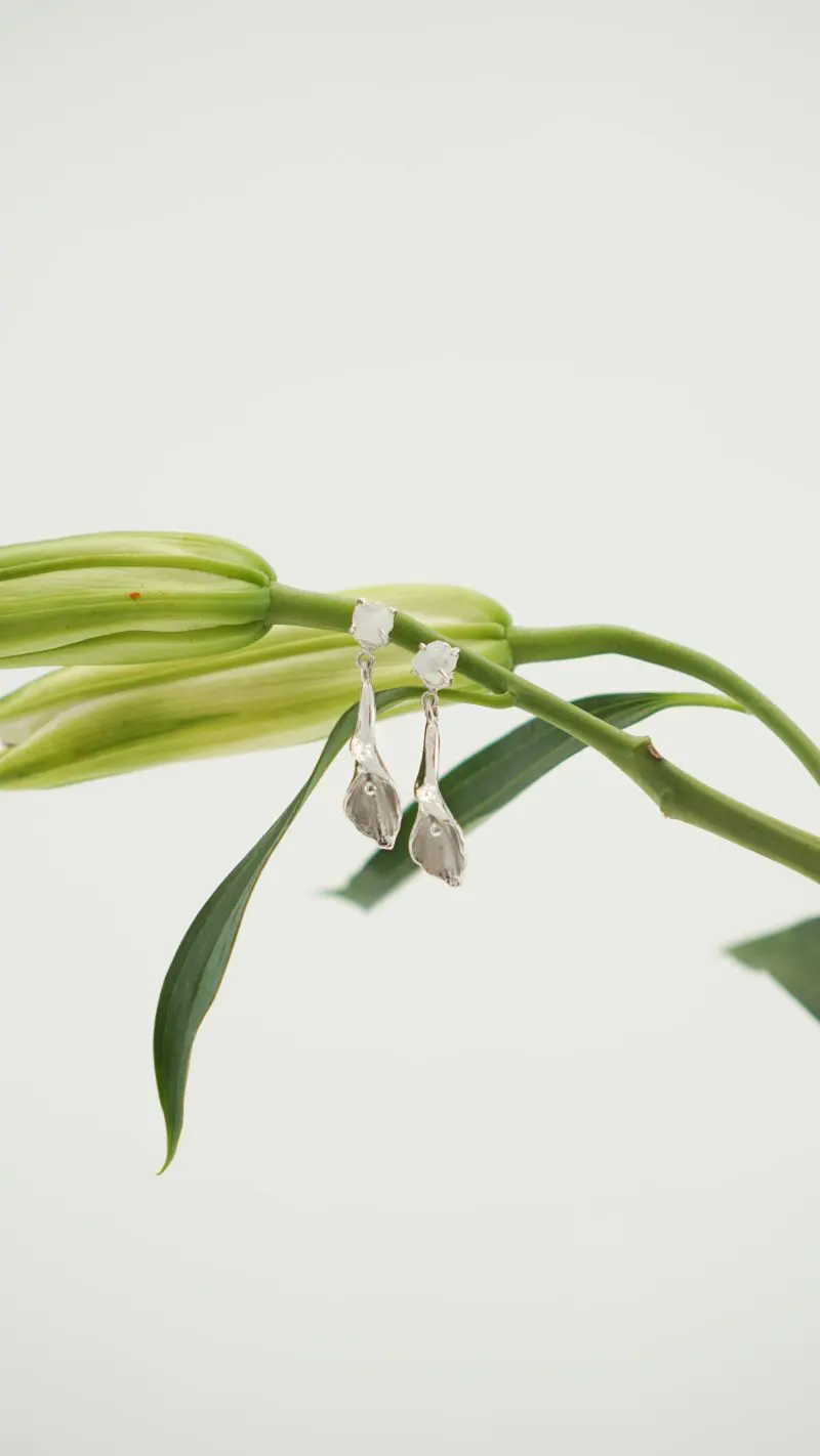 Calla Lily Earrings With Stone - Image 2